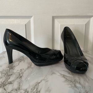 Stuart Weitzman black peep- toe heels